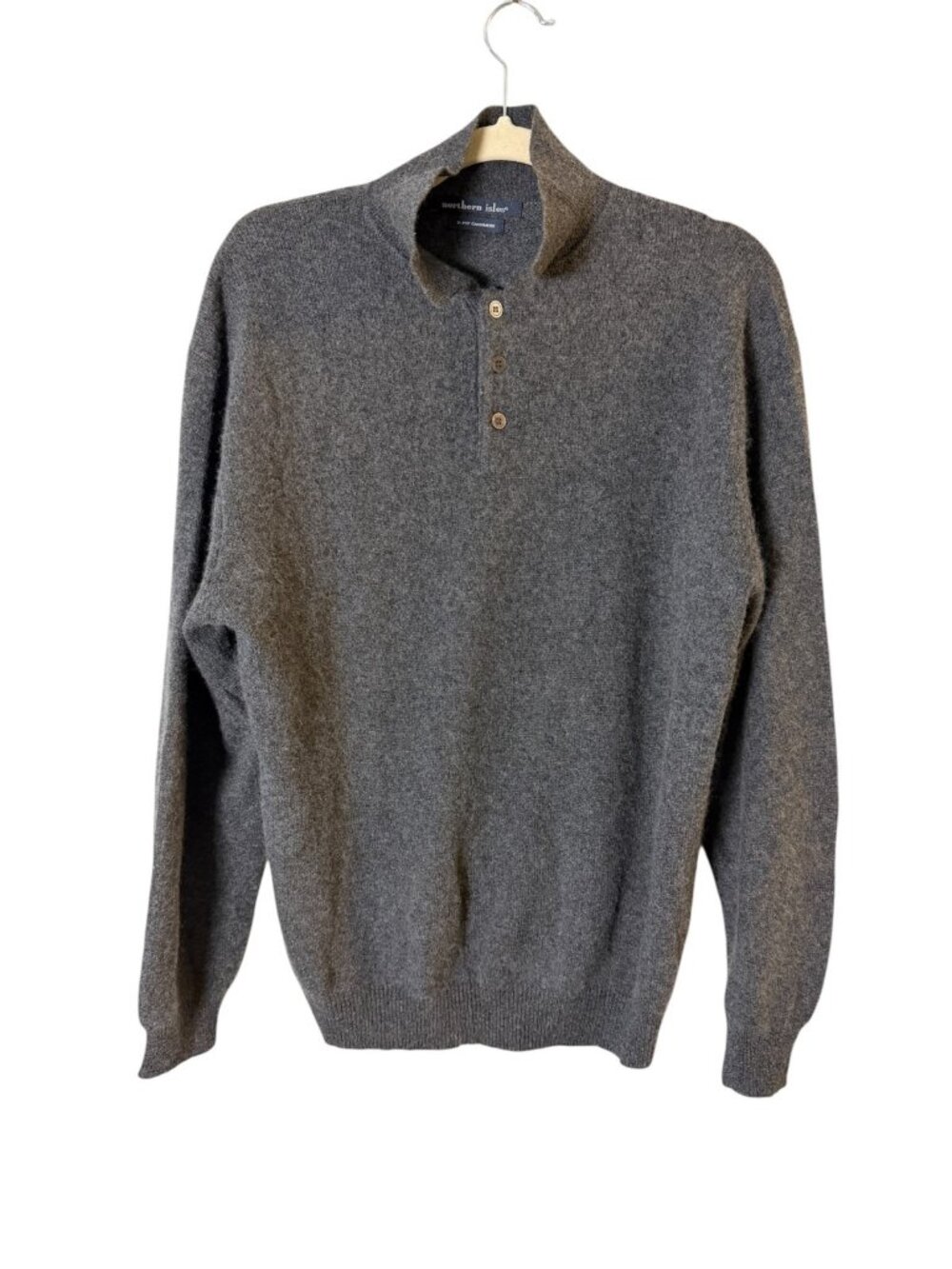 Northern Isles Sweater Polo Men's L Grey 100% Cashmere Collared Soft Pullover